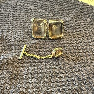 Elegant Gold colored and Brown Jewelry Set cufflinks and tie pin